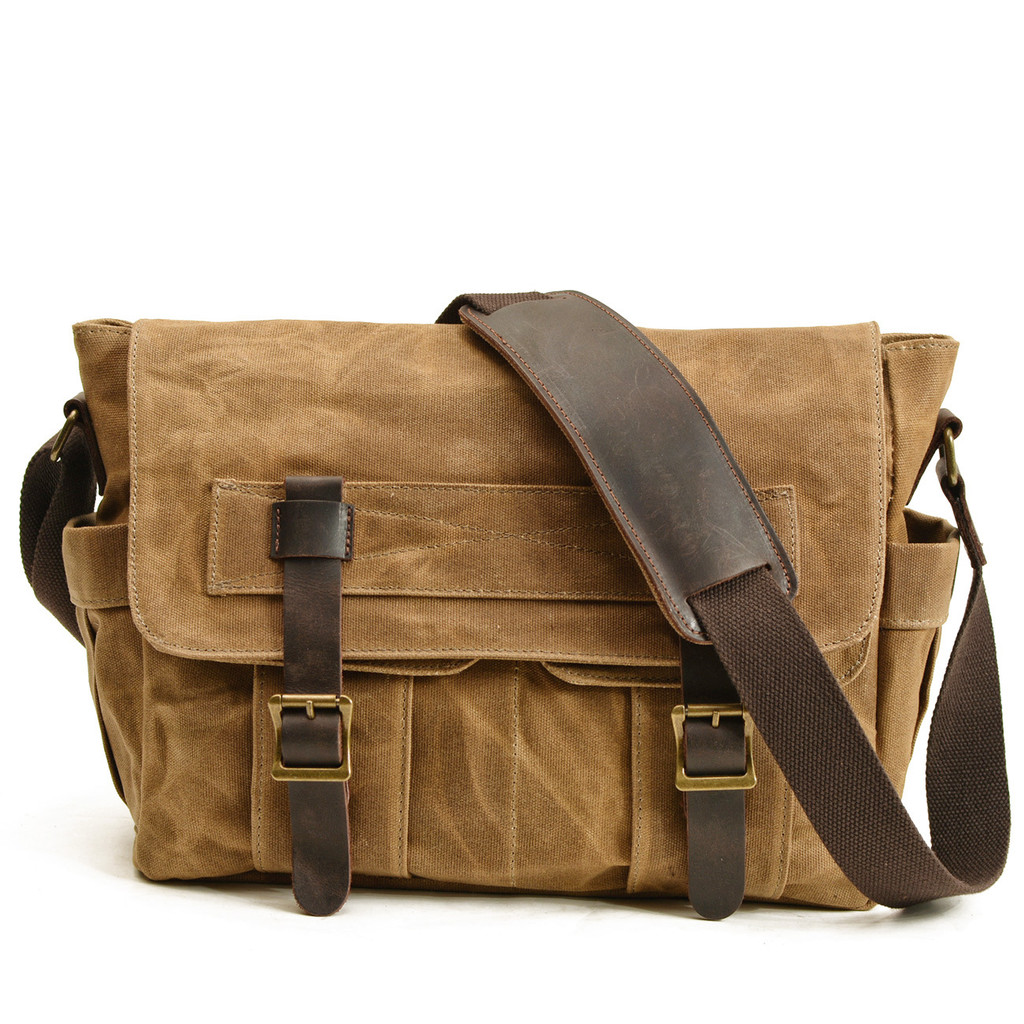 New Waxed Canvas Shoulder Bag Retro Mens Fashion Laptop Crossbody