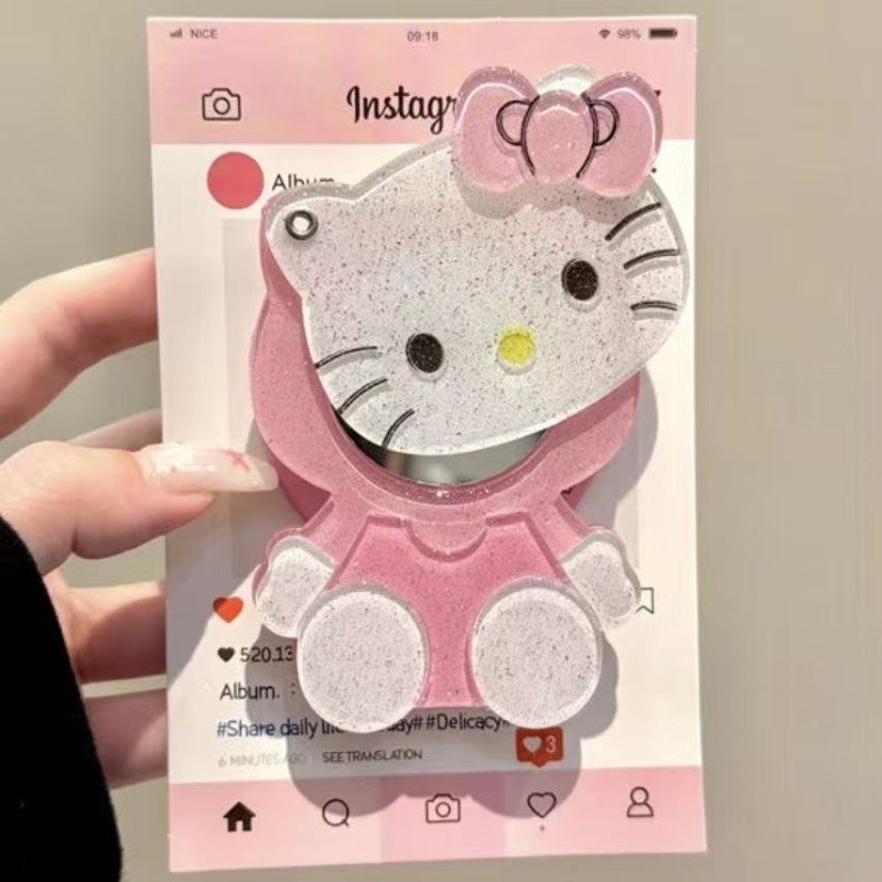 Hello Kitty Touch-up Mirror ~ ห้อยกระเป๋า Hello Kitty การ์ตูนน่ารัก กระจกแต่งหน้าแบบพกพาสําหรับการใช้งานนอกสถานที่