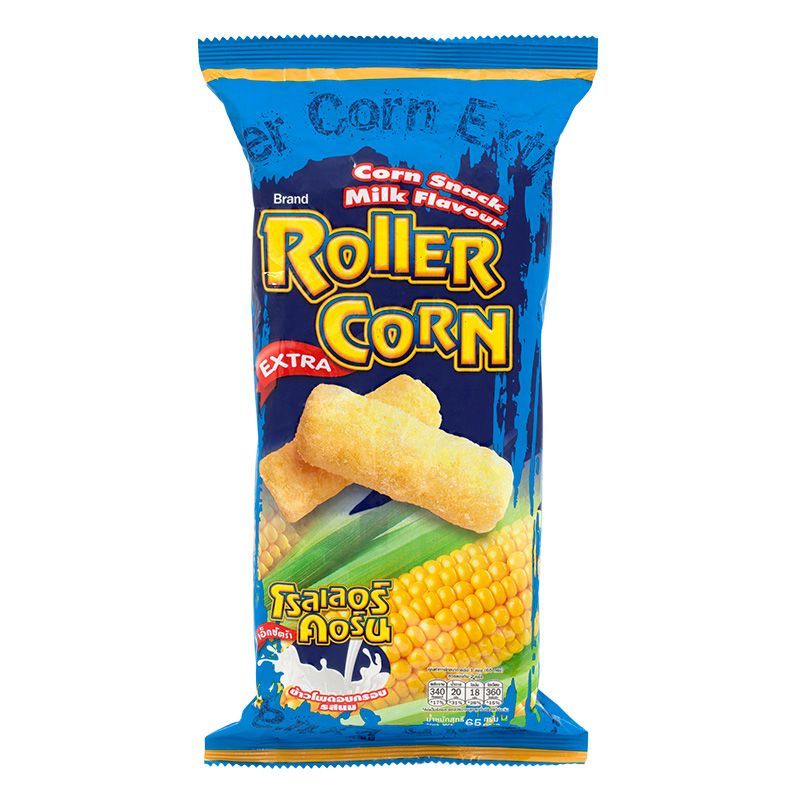 โรลเลอร์คอร์นเอ็กซ์ตร้าข้าวโพดอบกรอบรสนม 65กรัม Roller Corn Extra Milk Flavour 65g. [หมายเลขบาร์โค้ด 8852681011217 ]