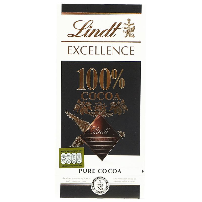 ลินด์เอ๊กเซอร์แลนซ์ดาร์ก100เปอร์เซ็นโกโก้ 50ก Lindt Excellence 100Percent Chocolate 50g [หมายเลขบาร์โค้ด 3046920016377 ]