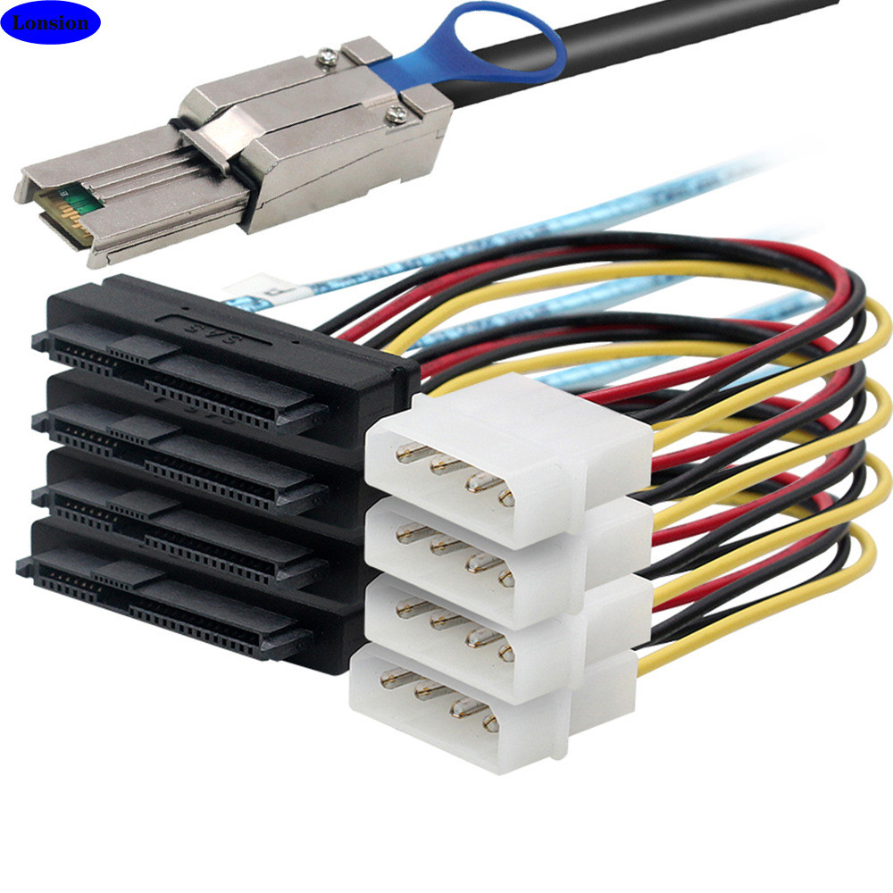 MINI SAS HD SFF-8088 26P ถึง 4X SAS 8482 พร้อมสายเซิร์ฟเวอร์ POWER