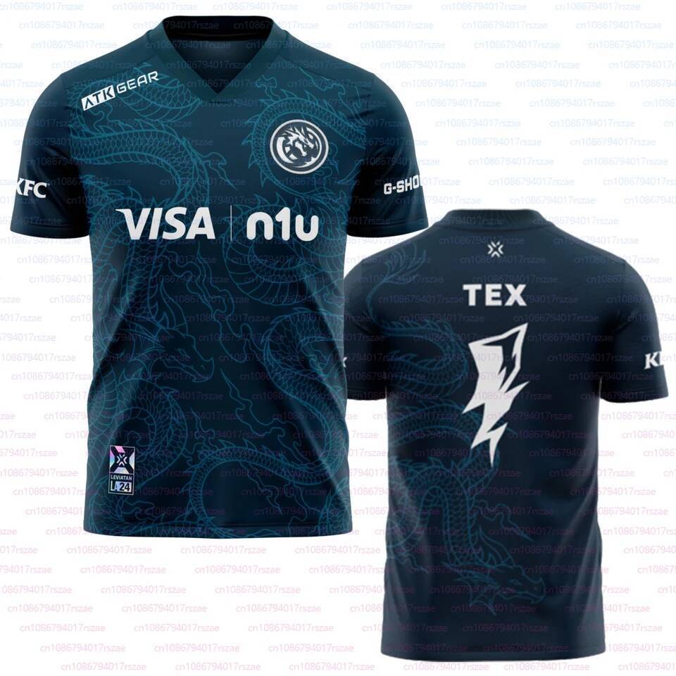 Tshirt ทีม 2025 Leviatan Jersey VALORANT แฟนฤดูร้อน 3D พิมพ์ V คอ Breathable ชุดกีฬาผู้ชายแฟชั่นมังก