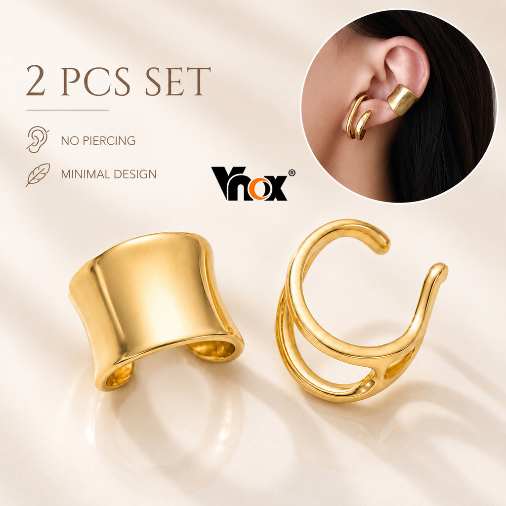 Vnox Gold & Silver Geometric Arc Ear Cuff ชุดสําหรับผู้หญิง, 2 ชิ้น Non-Piercing หูคลิป Dainty เครื่องประดับ
