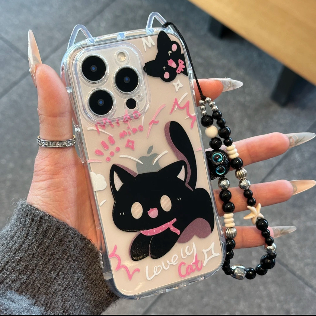 แมวสีดําที่น่าตกใจใช้กับเคสโทรศัพท์ K80 / 70 Pro ใส Note 15 / 14 / 13 หูแมว 12R Pro