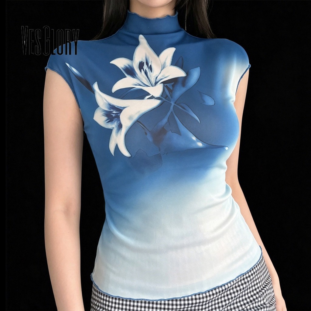 VesGlory ผู้หญิง 2026 พิมพ์รอบคอแขนกุดตาข่าย Tank Top แฟชั่น New Daily College Y2k — صورة 2