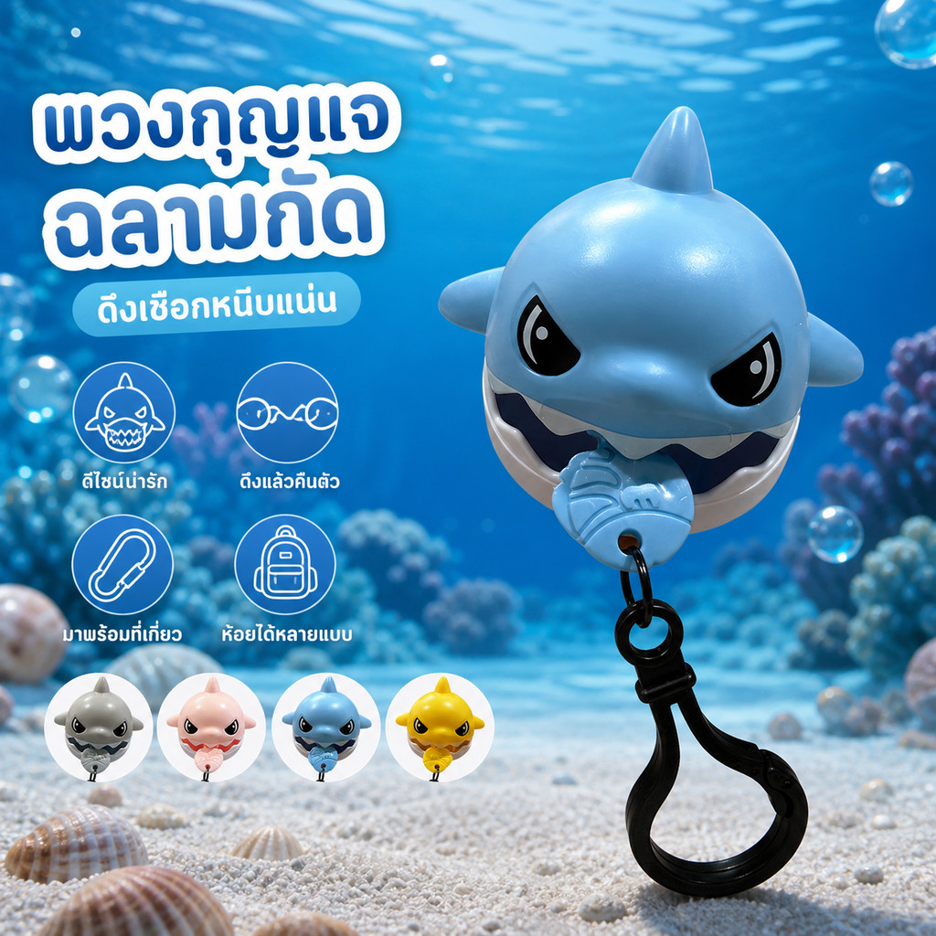 [ส่งไวจากไทย] พวงกุญแจ จี้ฉลามน่ารักน่ารักการ์ตูนฉลามพวงกุญแจของขวัญเล็กๆพวงกุญแจ4สี