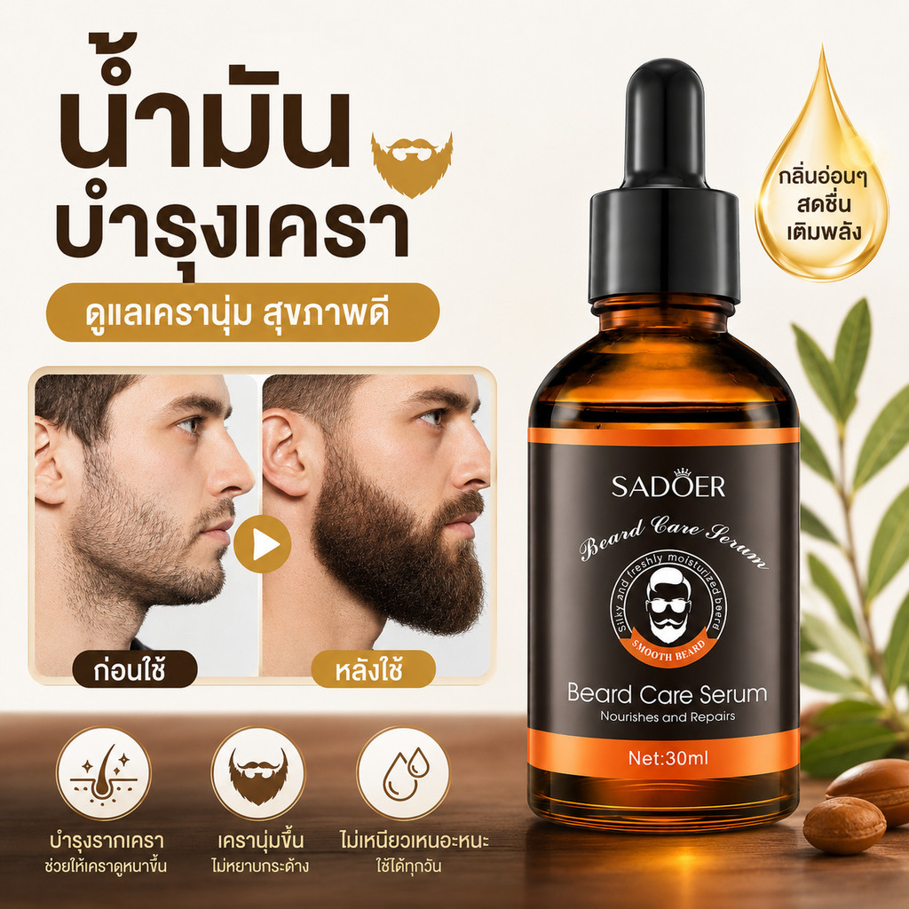 🔥ซื้อ 1 แถม 1🔥 SADOER เซรั่มบำรุงหนวด เครา คิ้ว และเส้นผม เติมความชุ่มชื้น ดูแลเส้นขนให้ดูนุ่ม สุขภา
