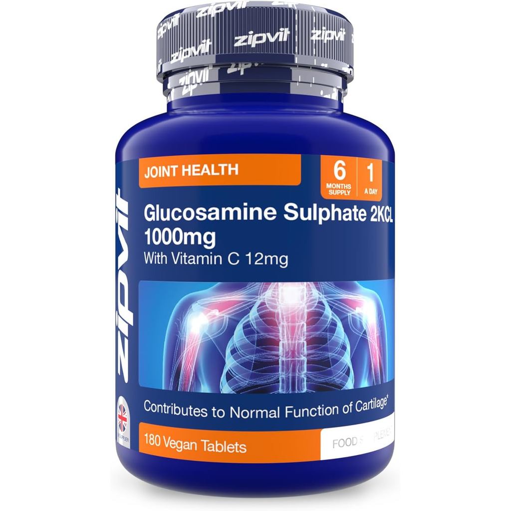 Zipvit Glucosamine Sultapute 2KCl 1000mg พร้อมวิตามินซี, เม็ดมังสวิรัติ 180 เม็ด, พอร์ตกระดูก, กระดู