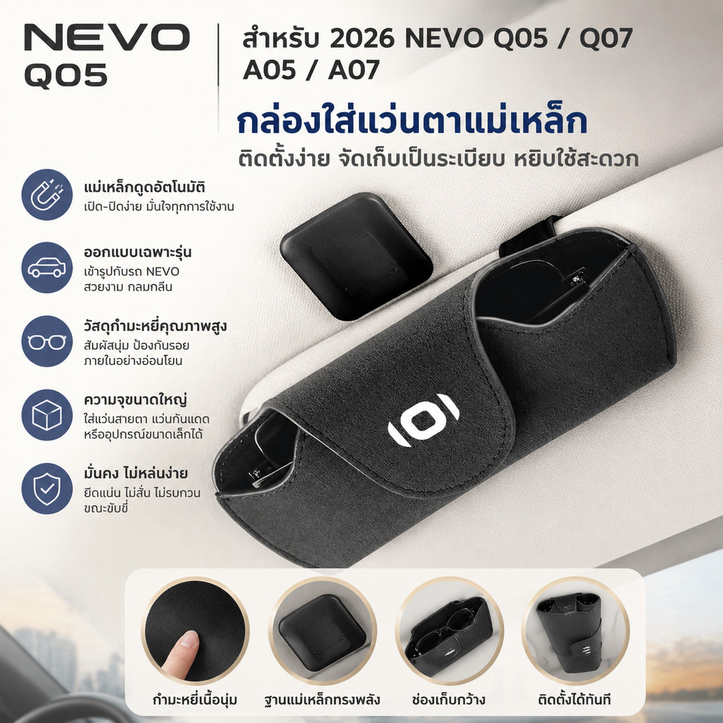 สําหรับ 2026 NEVO Q05 Q07/A05/A07 Sun Visor แว่นตากันแดดผู้ถือแว่นตากันแดดคลิปกล่อง 7f43