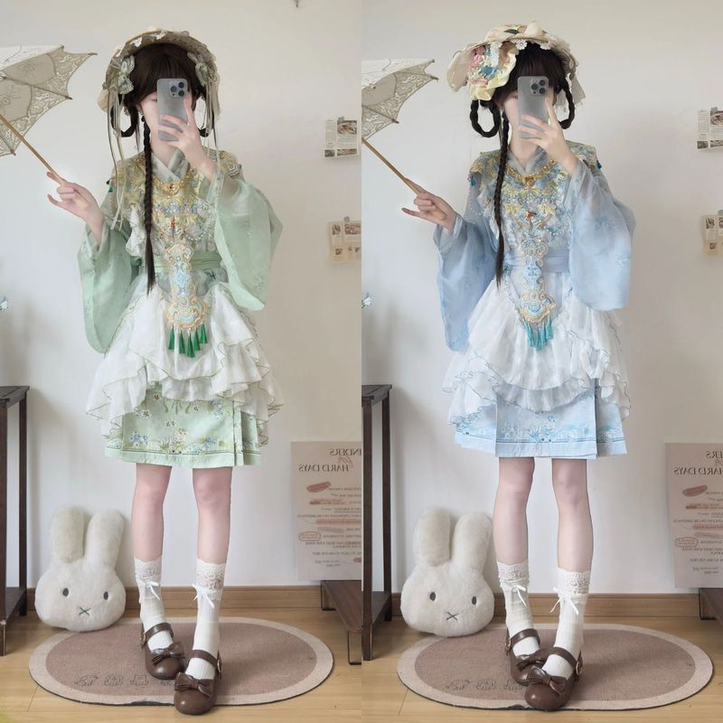 สไตล์ยาวต้นฉบับ [Blueberry] บางสไตล์จีนไฟฟ้า Hanfu เย็บปักถักร้อย Ming Made Pipa Sleeve Cloud ไหล่หน