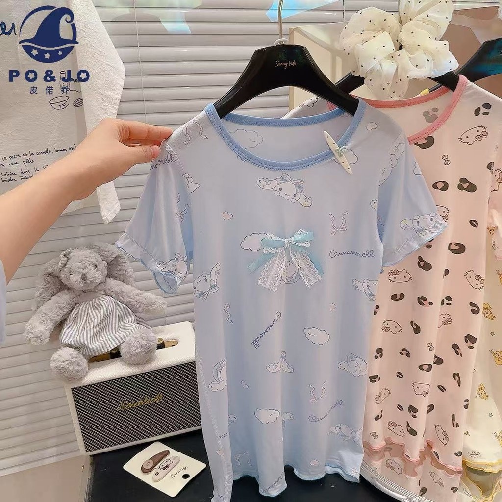 Pi Qiao ผู้หญิง Tencel Nightdress หญิงไม่มีกระดูก 10 Antibiotic Day Homewear ชุดนอน Non-Sense การพิม