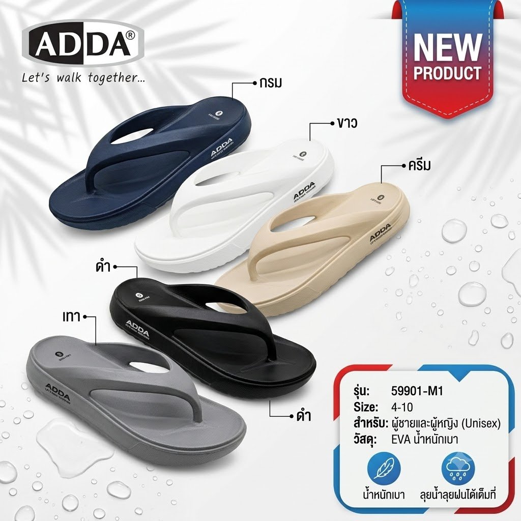 ADDA 59901 รองเท้าแบบคีบ ชาย-หญิง	นุ่ม เบา สบายเท้า