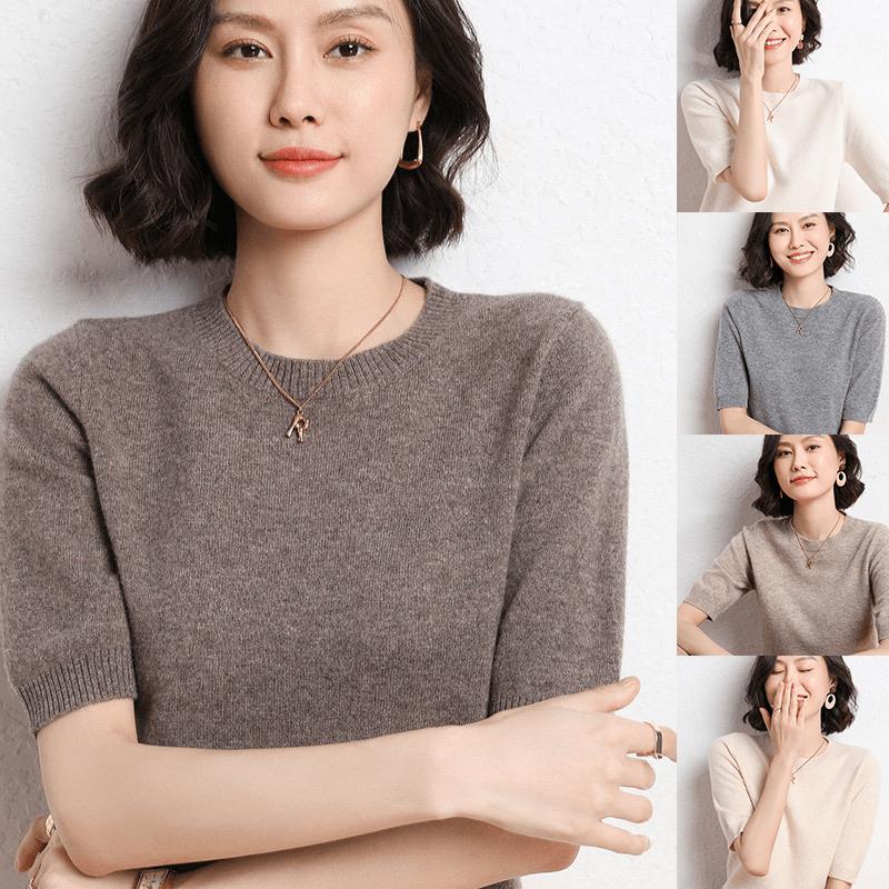 88027 เสื้อถักผู้หญิงรุ่นเบสิกสีพื้น แขนห้านิ้ว สามารถสวมใส่เป็นเสื้อภายนอกได้ เป็นเสื้อไหมพรมเนื้อบางแขนกลาง