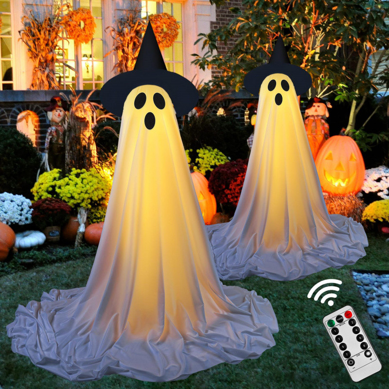 ผีฮาโลวีนแขวนด้วยไฟสตริง Spooky Ghost Lighted Spooky สําหรับบ้านสวน Yard สนามหญ้าปาร์ตี้ Prop ตกแต่ง