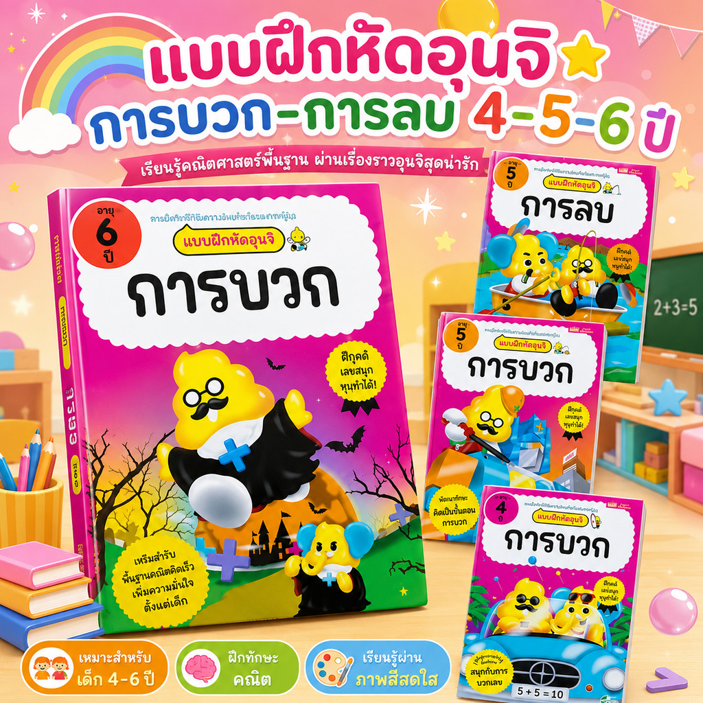 แบบฝึกหัดอุนจิ การบวก-ลบ 4-5-6ปี