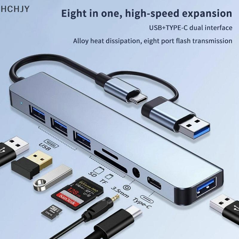 Hchjy 8 in 1 USB Type C ฮับเชื่อมต่อสถานีกับ3.5MM แจ็คเสียงอะแดปเตอร์ไมโคร TF อ่านการ์ดสำหรับแล็ปท็อ
