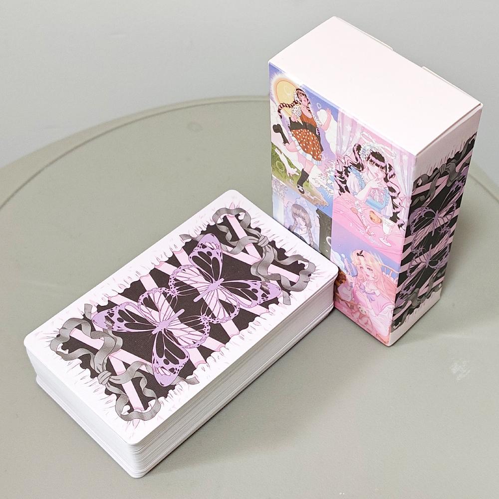 Kawaii Anime Tarot Deck - 78 การ์ด Coquette ความงามสีชมพูพาสเทลมังงะไพ่ทาโรต์ - "HORANG NAVI" นูนคู่ 10.5*6 ซม.