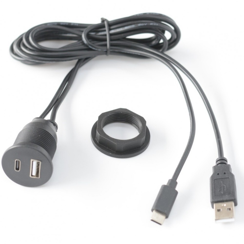 USB Male to USB + TYPEC ตัวเมียติดรถยนต์ Flush Cable Extension Cable สําหรับรถยนต์รถบรรทุก