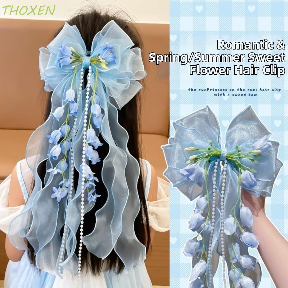 คลิปปากเป็ดโบว์ลูกไม้ THOXEN กิ๊บติดผมดอกไม้นางฟ้าสุดหวาน