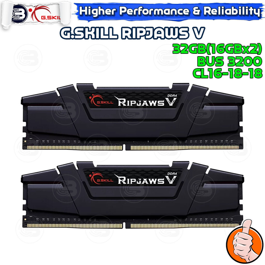 [CoolBlasterThai] G.SKILL Ripjaws V 32GB (16GBx2) BLACK DDR4-3200 CL16-18-18-38 (F4-3200C16D-32GVKB)