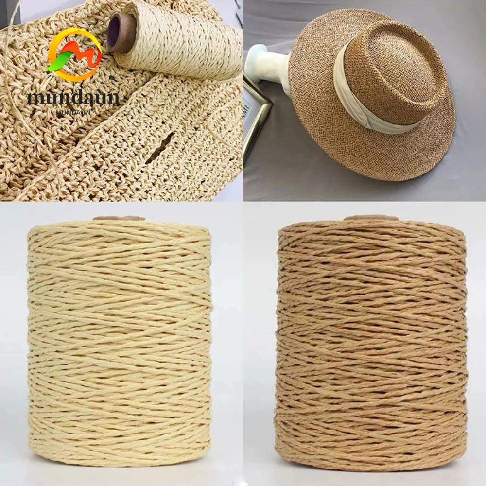 MUNDAUN 280-300 M/ม้วน Raffia เส้นด้ายฟาง, ธรรมชาติ DIY สีสันด้าย, ฤดูร้อนถักมือโครเชต์ด้ายกระดาษ HandBag