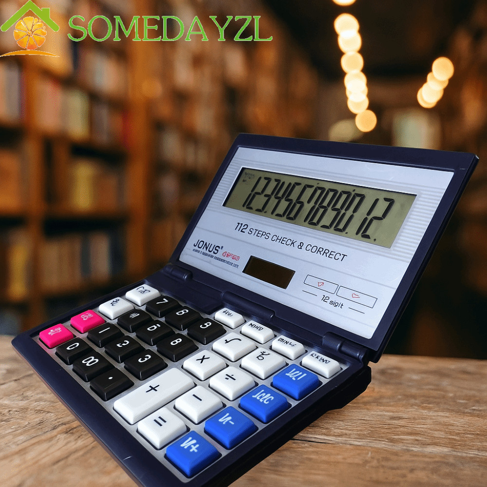 SOMEDAYZL เครื่องคิดเลขพลังงานแสงอาทิตย์,มัลติฟังก์ชั่แบบพกพาพับพลิกเครื่องคิดเลข,ใช้งานง่ายพับหน้าจอขนาดใหญ่12หลักเครื่องคิดเลขสํานักงานการเงินธุรกิจ