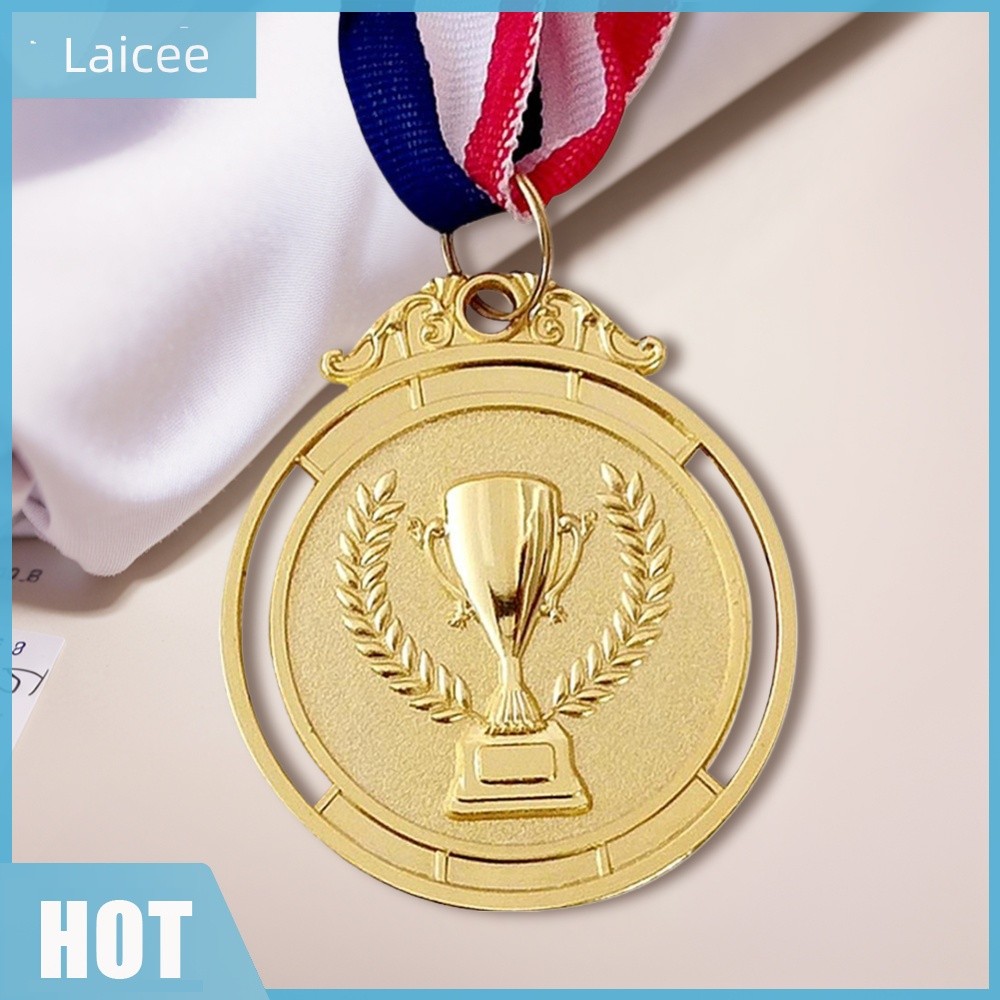 [Laicee.th] เหรียญรางวัลการแข่งขัน 10 ชิ้นพร้อมรูปแบบถ้วยรางวัลริบบิ้นคอสําหรับเกมกีฬา