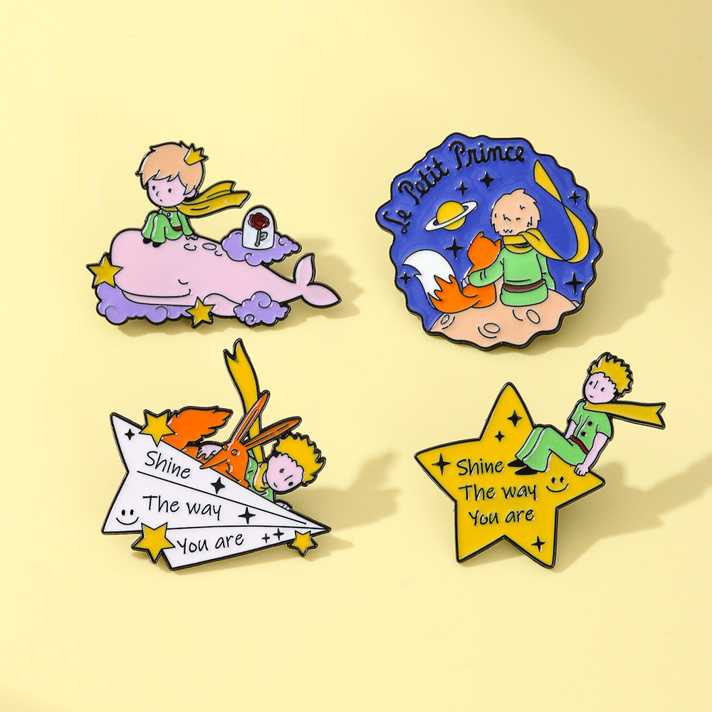 4 ชิ้น/เซ็ตเจ้าชายน้อยน่ารักเคลือบ Pins การ์ตูน Fox Rose Lapel เข็มกลัด Pins สําหรับกระเป๋าเป้สะพายหลังป้าย