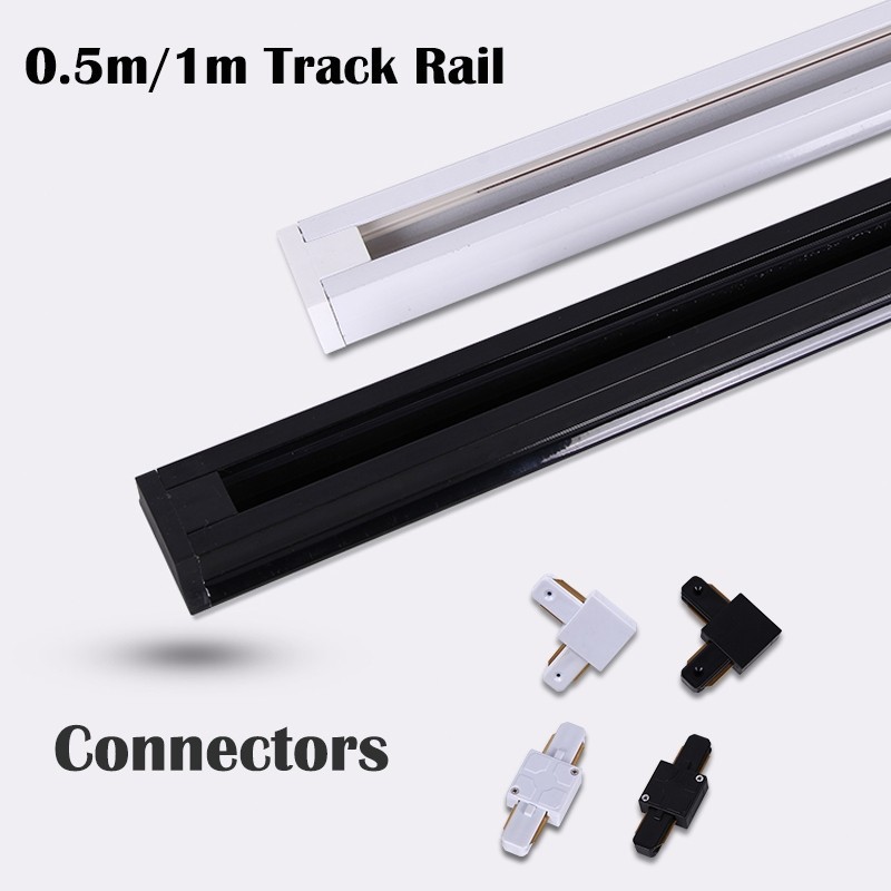 รางไฟแทรค LED 0.5M 1M ข้อต่อรางไฟ I L Connector Track Rail โคมไฟราง Spotlight Track Light อลูมิเนียม สีดำ สีขาว