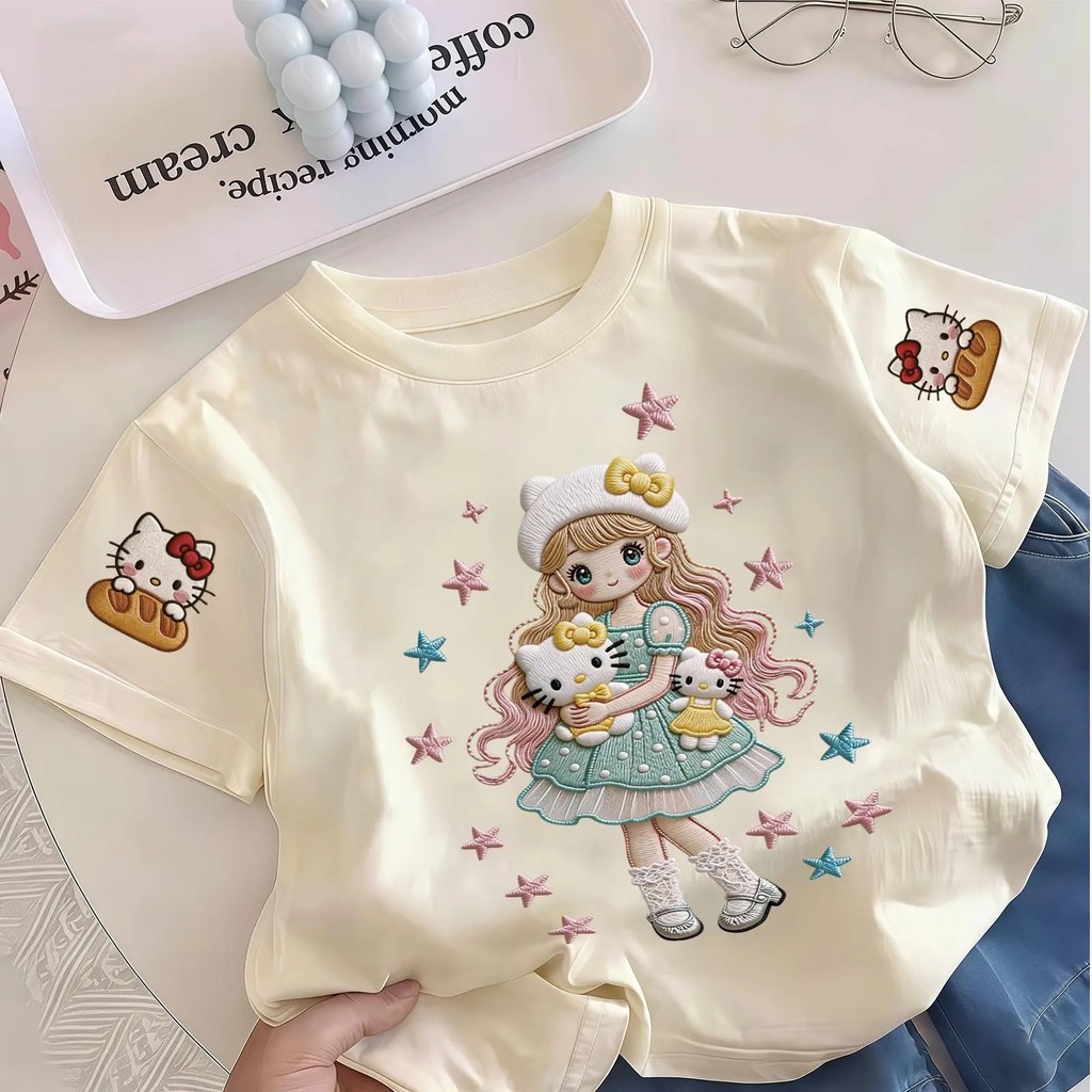 (เปิดฤดูกาลเรียน ลูกค้าใหม่ลด 15 บาททันที) สาวน้อยน่ารักสไตล์ญี่ปุ่น เสื้อยืดเด็กผู้หญิง เสื้อทีเชิ้ตสไตล์วินเทจ เสื้อยื