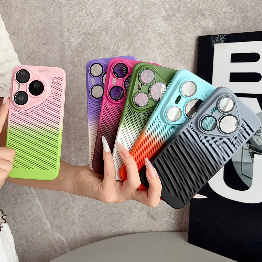 ไล่ระดับสีตาข่ายเคสโทรศัพท์พีซีสําหรับหัวเว่ยปูรา 90ส มือโปร สูงสุด 90 80 70ระบายอากาศระบายความร้อนฮาร์ดปกคลุมด้วยเลนส์กล้องป้อ