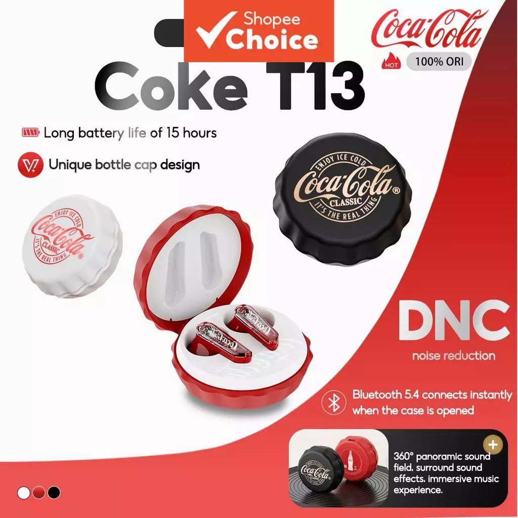 Coca-Cola หูฟัง Sprite T13 หูฟัง TWS ไร้สายบลูทูธ 5.4 ชุดหูฟังการออกแบบกึ่งอินเอียร์ ENC Noise Cancelling อายุการใช้งานแบตเตอรี่ยาวนานเสียงไฮไฟ