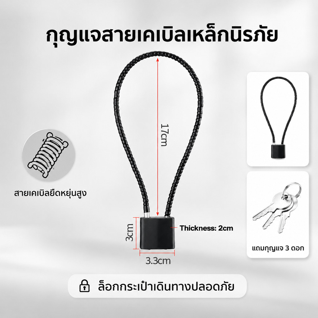 กุญแจล็อคสายเคเบิลเหล็กแบบยืดหยุ่น ปรับได้
