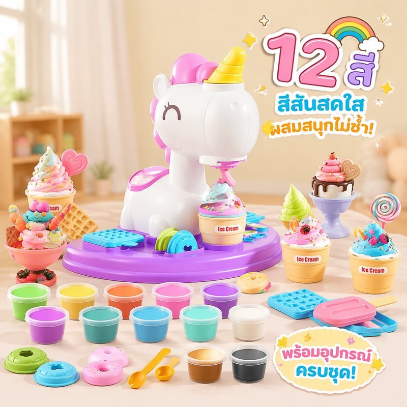 ของเล่นแป้งโดว์ เครื่องทำไอศครีม ชุดดินน้ำมัน DIY พร้อมแม่พิมพ์ ของเล่นเสริมพัฒนาการเด็ก
