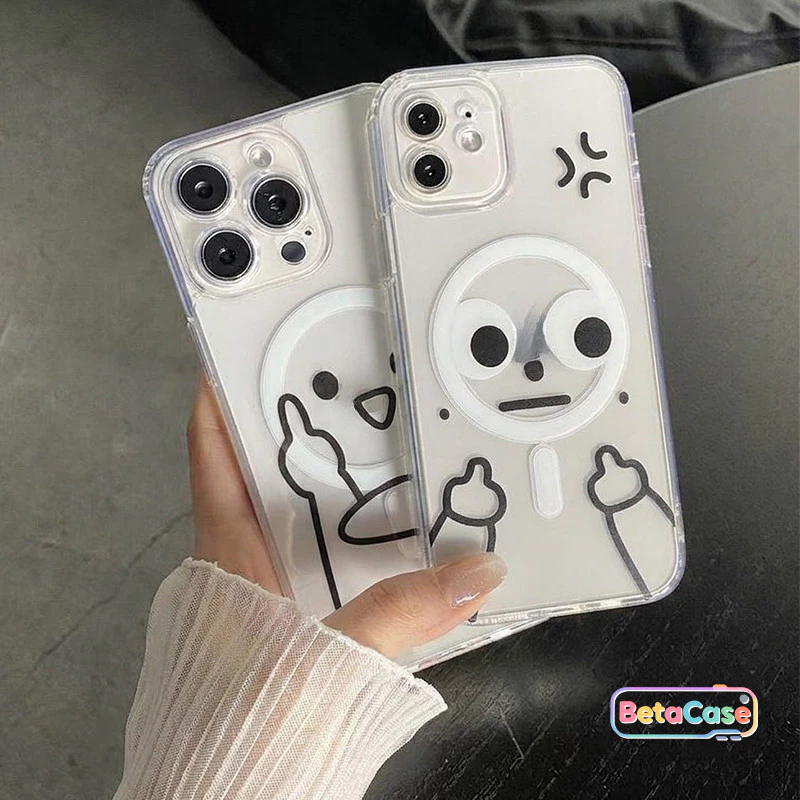 เคสโทรศัพท์โปร่งใสแม่เหล็กตลกและตลกสําหรับ iPhone 17, 16, 15, 15pro, 15plus, 14, 14pro, 14plus, 13, 13pro, 12, 11, 11pro