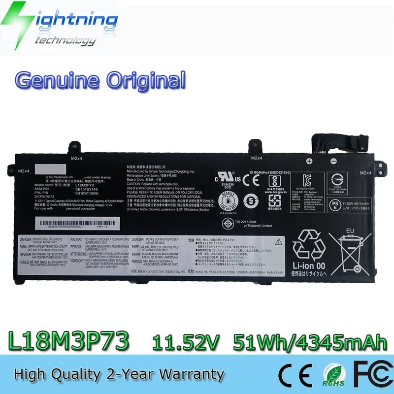 ของแท้ L18M3P73 L18C3P71 L18M3P74 L18L3P73 11.52V 51Wh แบตเตอรี่แล็ปท็อปสําหรับ Lenovo ThinkPad T490