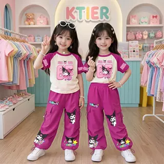 ชุดเซ็ทเด็ก2ชิ้นลาย 67 เสื้อยืดลายการ์ตูน+กางเกงคาร์โก้ สไตล์เกาหลี 9471
