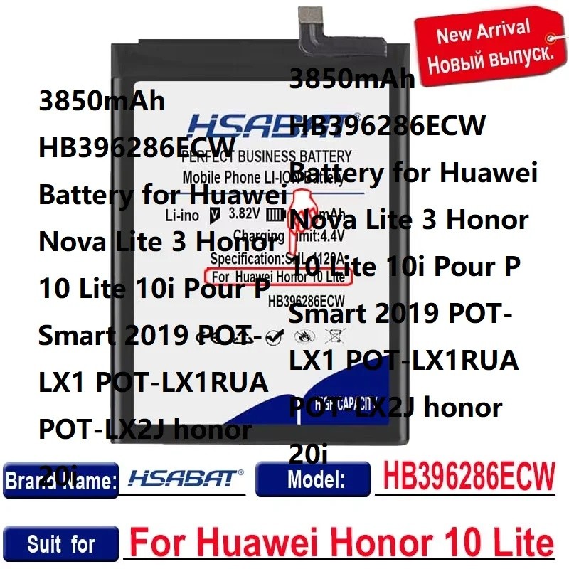 3850mAh HB396286ECW แบตเตอรี่สําหรับ Huawei Nova Lite 3 Honor 10 Lite 10i Pour P สมาร์ท 2019 POT-LX1