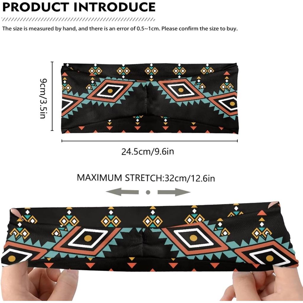 Aztec ที่คาดผม Tribal Native American Headband Aztec Sweat Bands Southwestern Headbands สําหรับผู้ชา