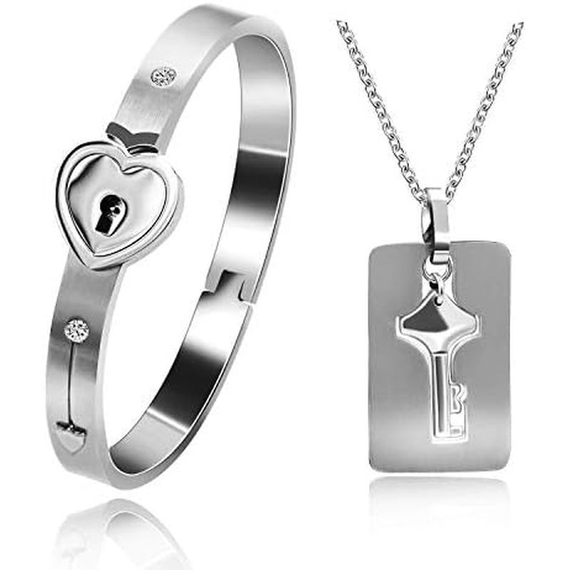Uloveido Rose Plated Titanium Matching Puzzle คู่ Heart Lock สร้อยข้อมือและสร้อยคอจี้กุญแจสําหรับผู้