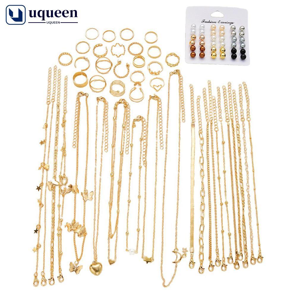 UQUEEN Elegant Minimalist Butterfly Pearl ชุดเครื่องประดับรวมสร้อยคอต่างหูและแหวนเครื่องประดับอเนกปร