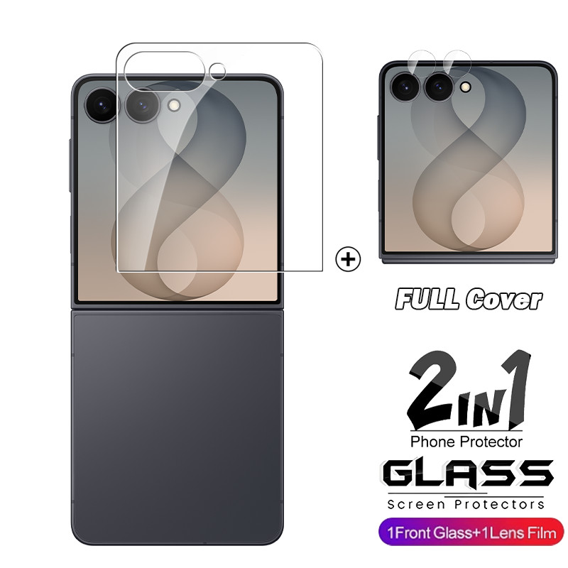 2in1 สําหรับลายนิ้วมือปลดล็อคกระจกนิรภัยสําหรับ Samsung Galaxy Z Flip 8 Flip8 7 6 Flip7 5G 3D Protector เต็มหน้าจอฝาครอบ HD หน้าจอเลนส์ป้องกันฟิล์ม