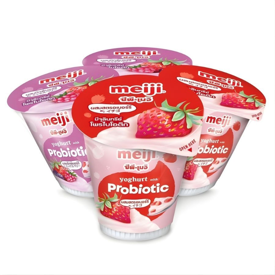 เมจิ โยเกิร์ตสตรอว์เบอร์รี่และมิกซ์เบอร์รี Meiji Strawberry & Mixed Berry 135g. Pack4