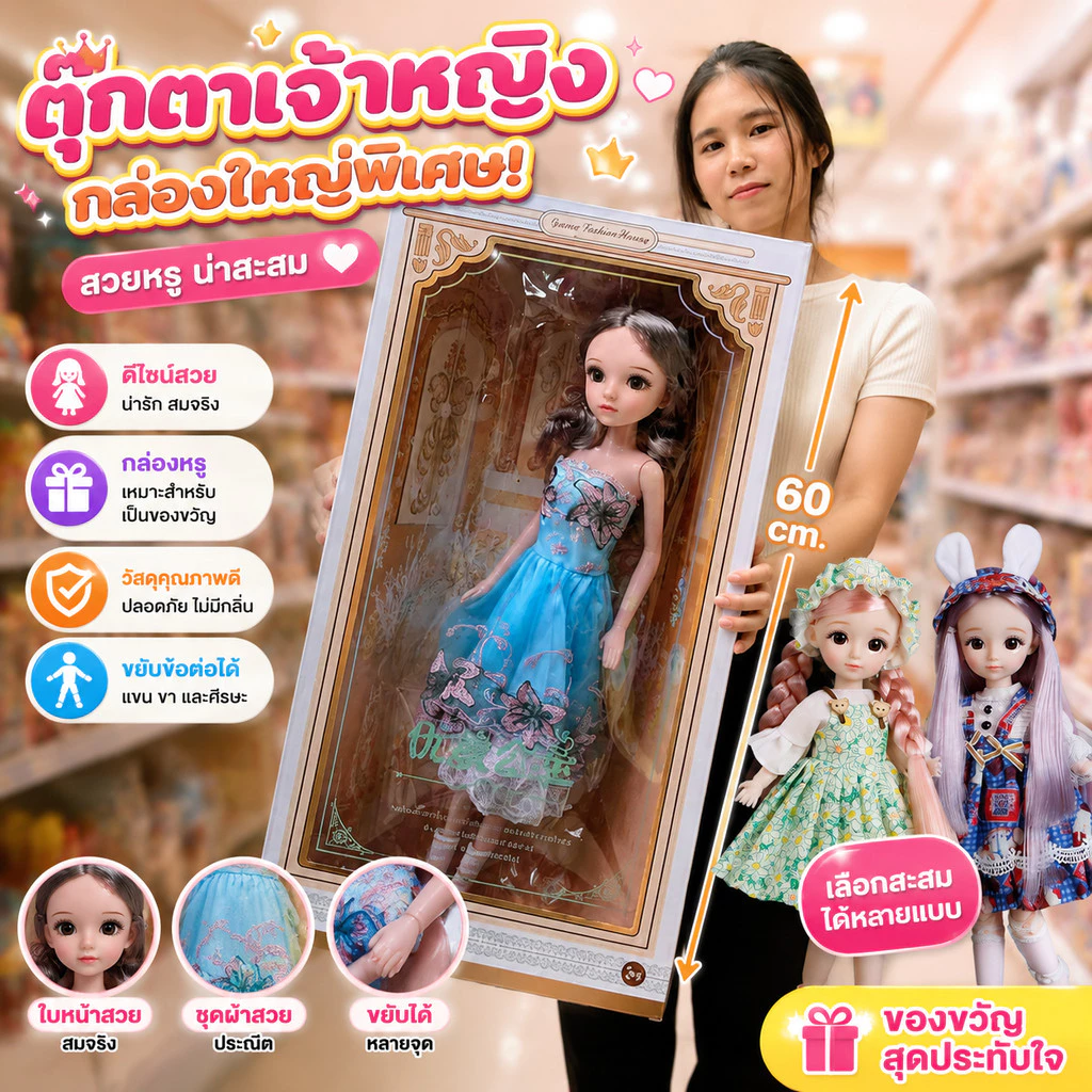 ตุ๊กตาเจ้าหญิงตัวใหญ่ งานพรีเมียม ชุดฟรุ้งฟริ้ง ! 🎁 ตุ๊กตาเจ้าหญิงไซซ์ใหญ่ กล่องหรู เปิดกล่องมาว้าวแน่นอน 🎀
