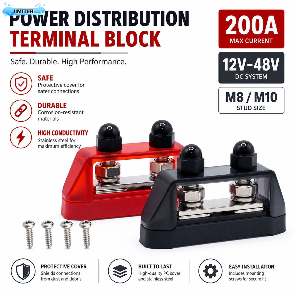 UMTTER Power Distribution Block, M8/M10 บล็อกเทอร์มินัลทองแดงชุบนิกเกิล, สแตนเลสกระแสไฟสูง 12V-48V แบตเตอรี่ Terminal Block RV ระบบไฟฟ้า