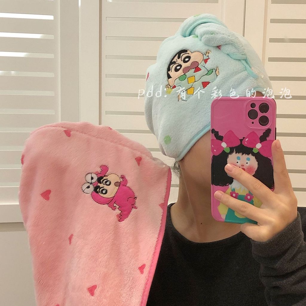 Crayon Shin-Chan ผมแห้งหมวก Super Absorbent Quick-Drying ผู้หญิง Crayon Shin-Chan ผมเช็ด Crayon Shin