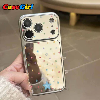 สำหรับ iPhone 11 13 16 15 17 12 14 Pro Max 16 15 Plus เคสกระจกหน้าต่างใหญ่ ลายดาวสีสัน กันตก ทำความสะอาดง่าย
