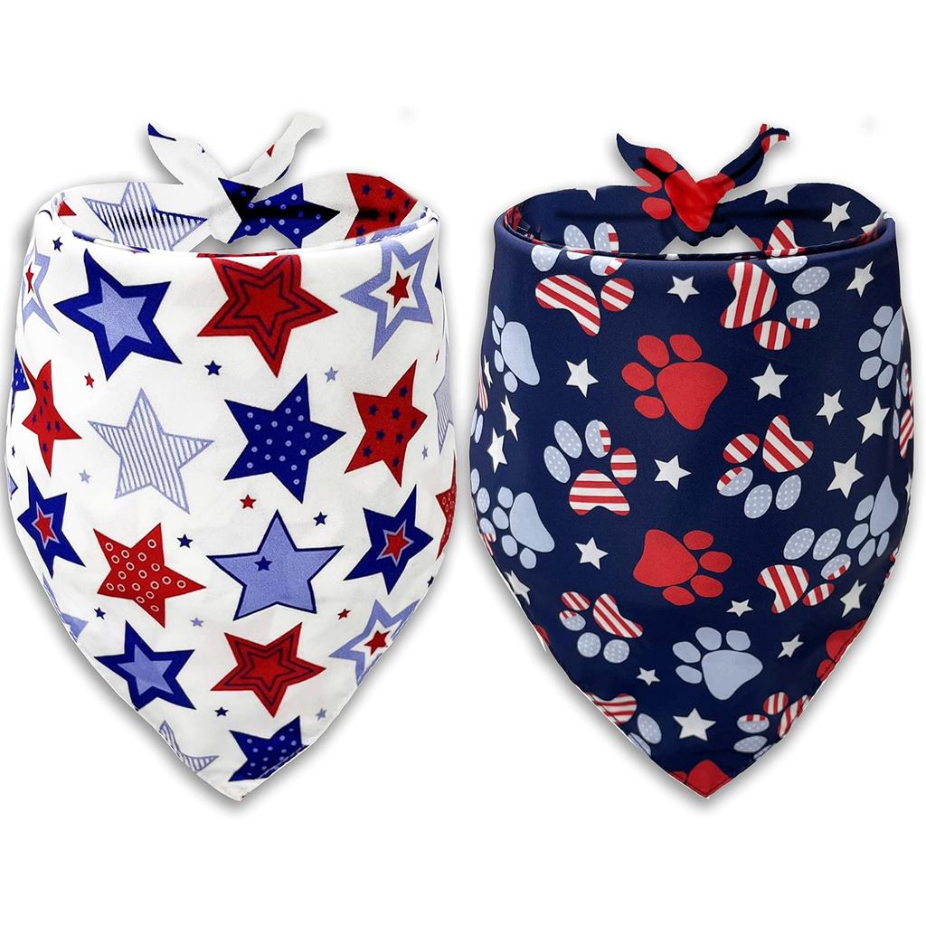 4th of July Dog Bandana, American Patriotic Cat Bandana for Large Medium Small Pets Puppies (ขนาดใหญ