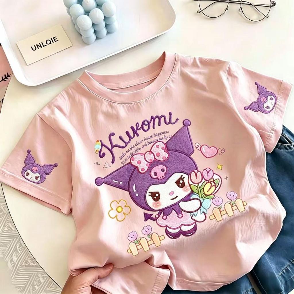 [UNLQIE]เสื้อยืดเด็กฤดูร้อนรุ่นใหม่ปี 2026 สำหรับเด็กชายและเด็กหญิง ลาย Kuromi แฟชั่นล่าสุด สไตล์เกาหลี หลากสี ทำจากผ้าฝ