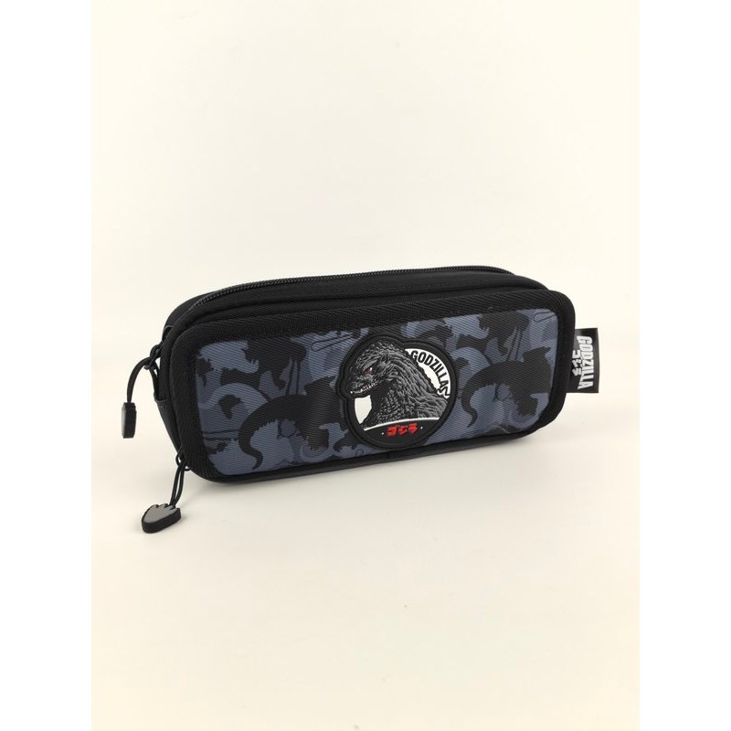 Gozilla Black Color Nylon Pencil Bag Cosmetic Double Zipper Pouch 6772